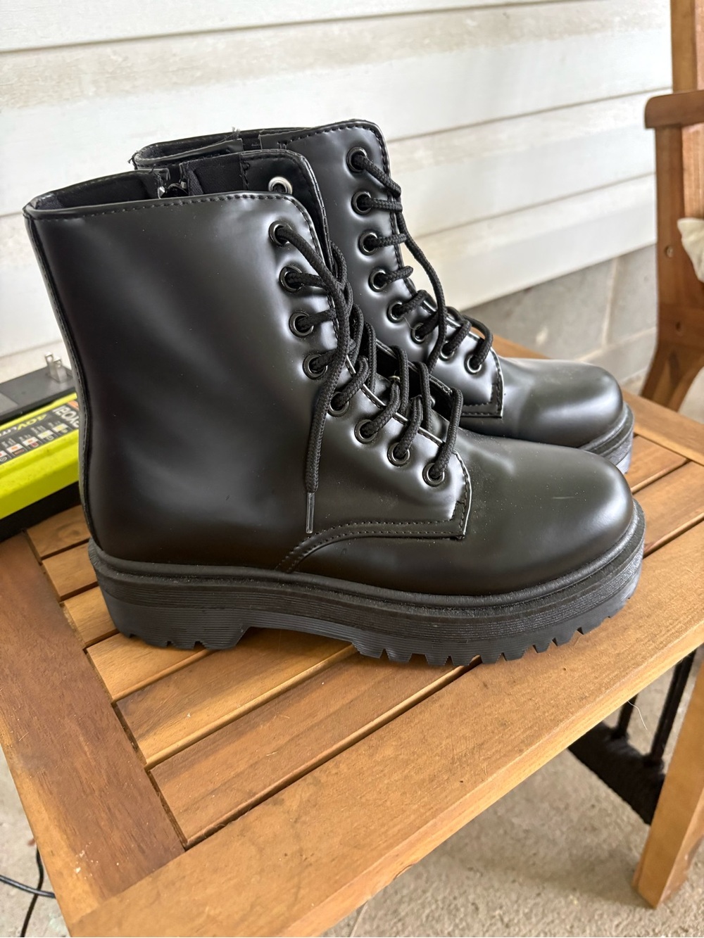 Black Lace-Up Platform Combat Boots - Women
